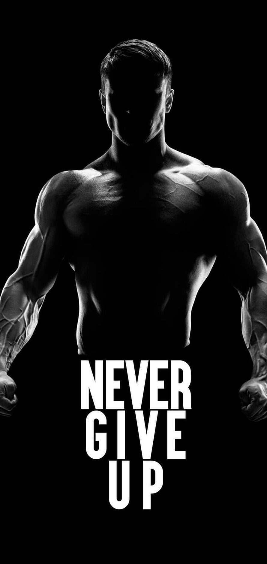 Motivational Black And White Muscular Man Silhouette With Never Give Up Text, Never Give Up..., body building motivation HD phone wallpaper