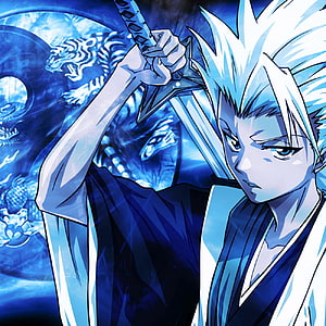 Toshiro Hitsugaya from Bleach in a Dynamic Blue Toned Anime Illustration HD phone wallpaper