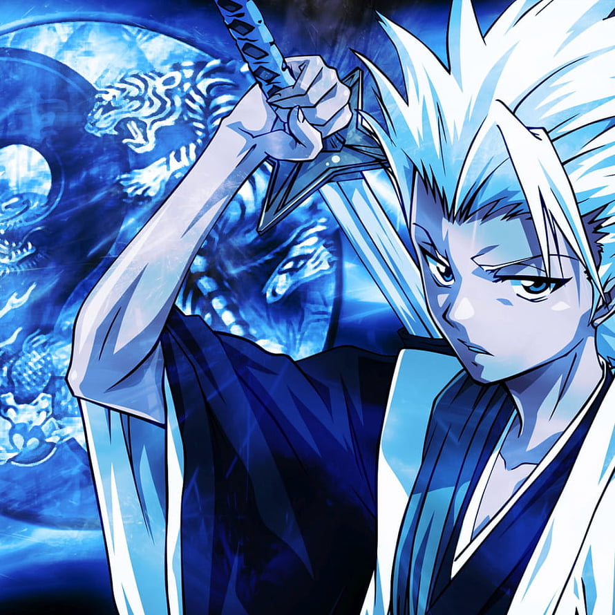 Toshiro Hitsugaya from Bleach in a Dynamic Blue Toned Anime Illustration HD phone wallpaper