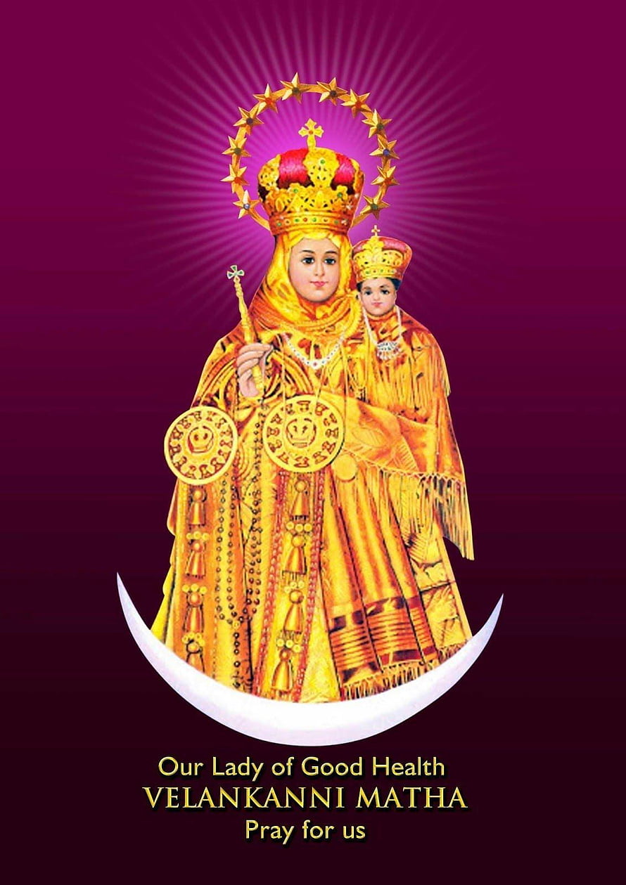 Our Lady of Good Health Velankanni Matha Religious Icon on Crescent Moon HD phone wallpaper