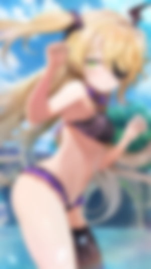 Fischl from Genshin Impact in a purple bikini with blonde hair and cat ears HD phone wallpaper