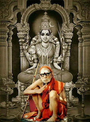 Maha Periyava and Goddess Lakshmi in a Sacred Indian Spiritual Composition HD phone wallpaper