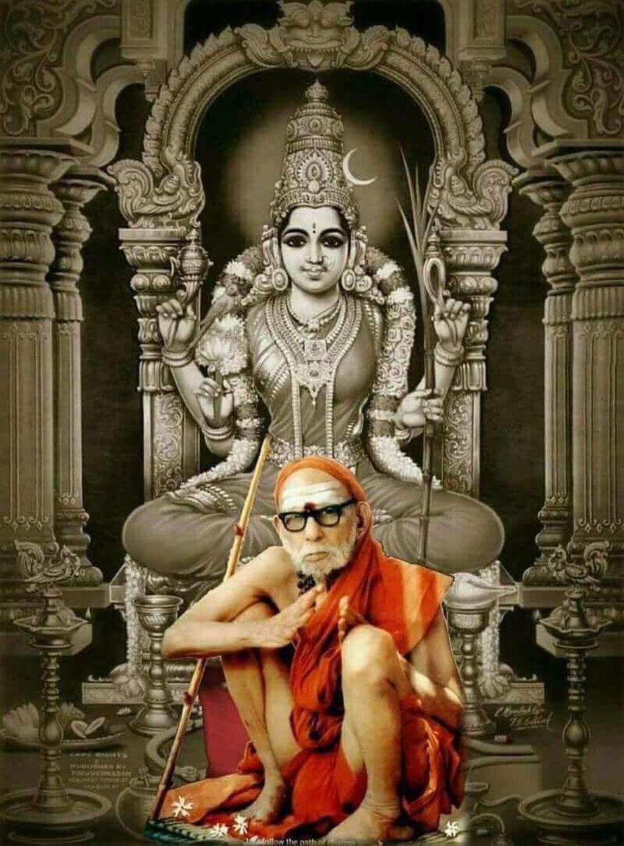 Maha Periyava and Goddess Lakshmi in a Sacred Indian Spiritual Composition HD phone wallpaper