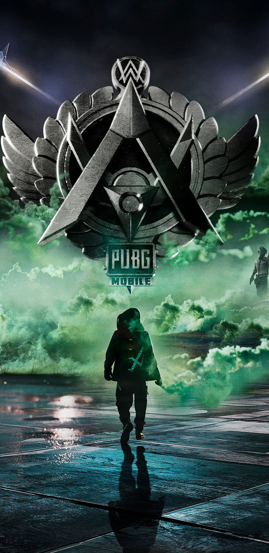 PUBG Mobile Soldier Walking Through Green Smoke Under Winged Emblem HD phone wallpaper