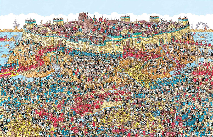 Where's Wally: Massive Medieval Siege Battle Scene with Crowds and Castle HD wallpaper
