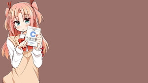 Anime Girl Holding C Programming Language Book on Brown Background HD wallpaper