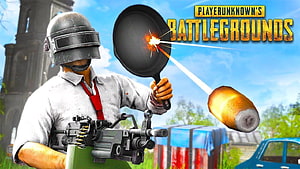 PUBG Player Blocking Bullet With Frying Pan And Holding Machine Gun HD wallpaper