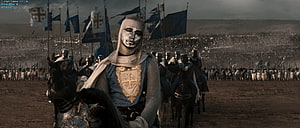 Kingdom of Heaven Knight in Silver Mask Leading Crusader Army on Horseback HD wallpaper