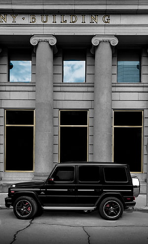 Black Mercedes-Benz G-Class SUV Parked in Front of a Neoclassical Building HD phone wallpaper