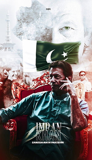 Imran Khan Political Portrait with Pakistan Flag and Minar-e-Pakistan HD phone wallpaper