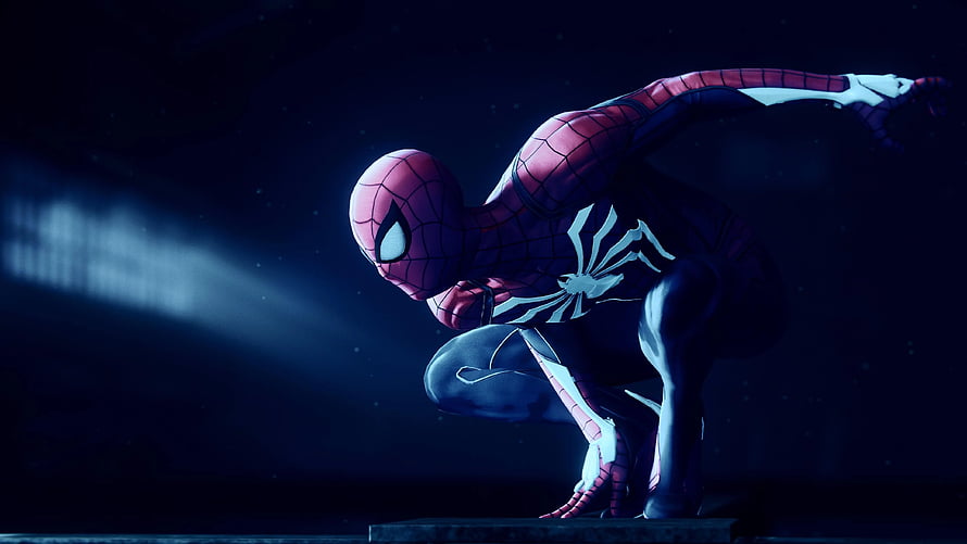 Spider-Man Into the Spider-Verse Miles Morales Crouching Pose Dark Blue Background, Marvel Spiderman Game , Games, ,, gaming HD wallpaper