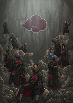 Akatsuki Members Gathered in Rocky Canyon with Red Cloud Symbol HD phone wallpaper