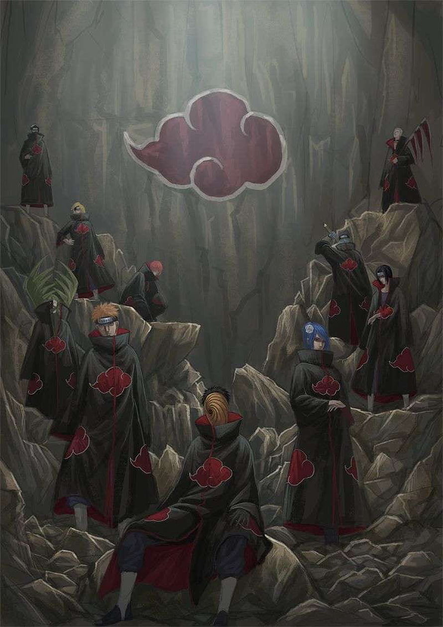 Akatsuki Members Gathered in Rocky Canyon with Red Cloud Symbol HD phone wallpaper