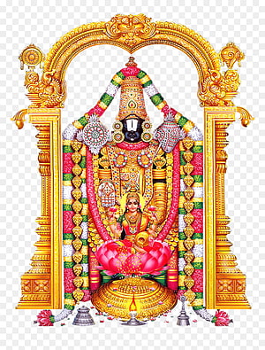 Lord Venkateswara and Goddess Padmavathi Seated on Lotus in Ornate Golden Temple Arch HD phone wallpaper