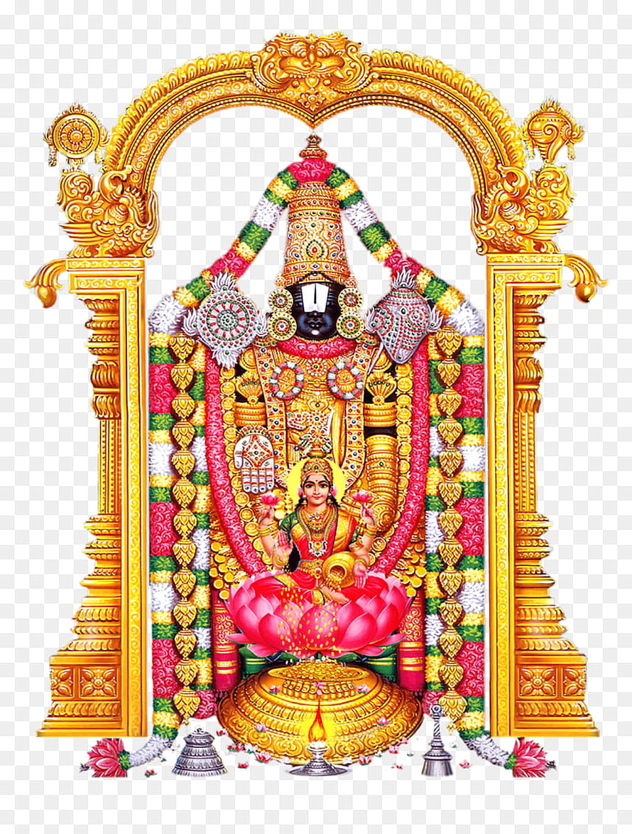 Lord Venkateswara and Goddess Padmavathi Seated on Lotus in Ornate Golden Temple Arch HD phone wallpaper