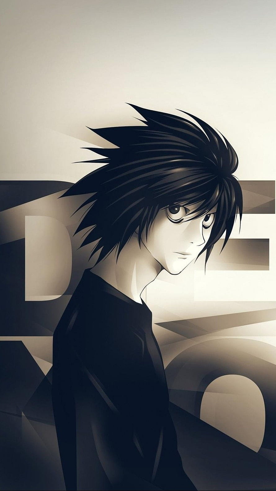 Light Yagami from Death Note in a moody monochrome anime portrait with spiky black hair and intense gaze HD phone wallpaper