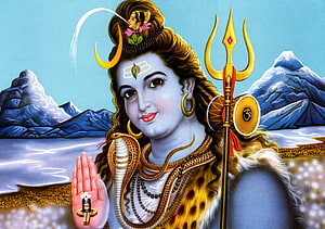 Lord Shiva with Trishul and Snake in Himalayan Landscape HD wallpaper