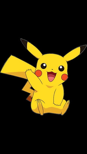 Cheerful Pikachu Sitting and Waving on a Black Background HD phone wallpaper