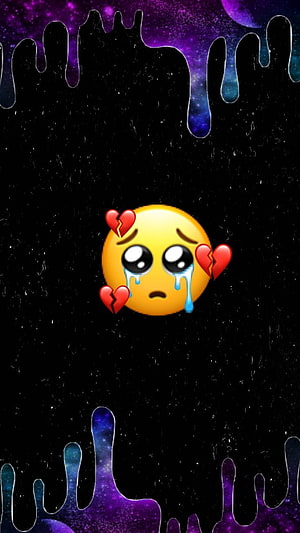Sad Crying Emoji with Broken Hearts on Dark Cosmic Galaxy Background HD phone wallpaper