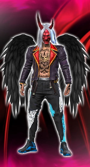 Free Fire Devil Demon Character Skin With Black Wings And Red Mask HD phone wallpaper