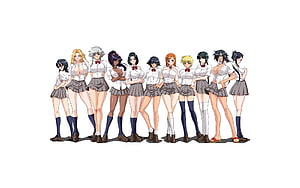Bleach Female Characters in School Uniforms Standing in a Line on White Background HD wallpaper