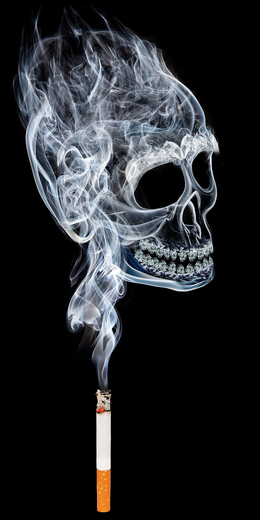 Cigarette Smoke Forming a Human Skull on Black Background, Smoke Boy, bad boy smoking HD phone wallpaper