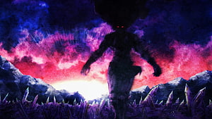 Kars Silhouette in Jojo's Bizarre Adventure with Glowing Red Eyes and Crystal Landscape HD wallpaper