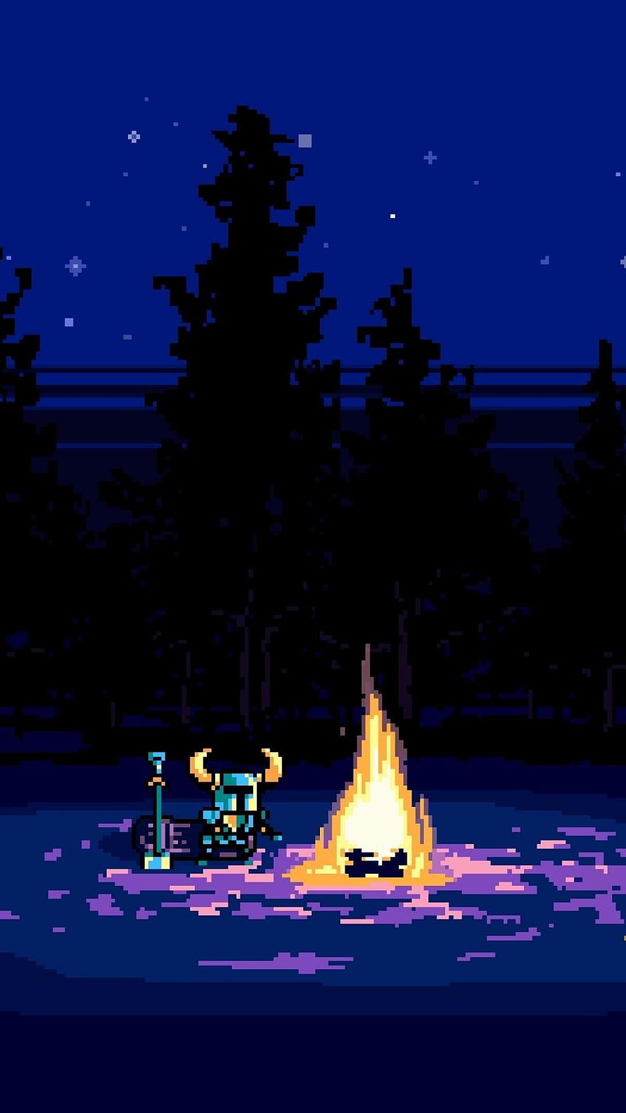 Pixel Art Viking Character Camping by Campfire in Snowy Forest at Night HD phone wallpaper