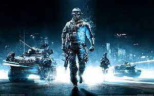 Battlefield 3 Soldier Walking Through Urban Battlefield With Tanks And Jets HD wallpaper