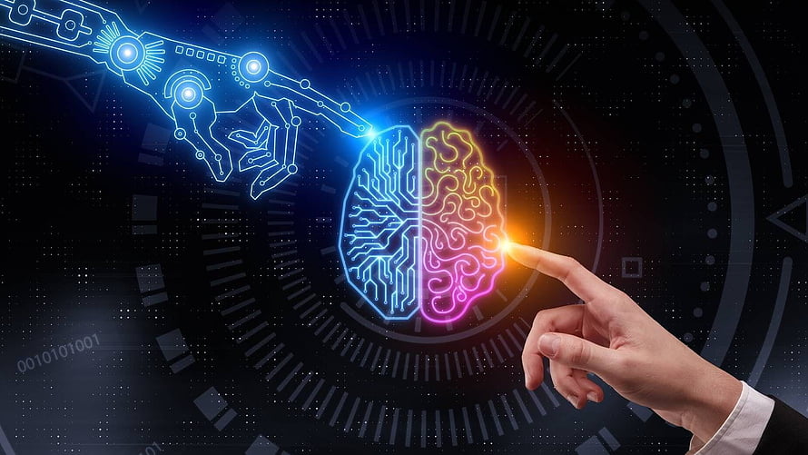 Human and Robot Hands Touching Digital Brain Illustrating Artificial Intelligence, Human Intelligence Can Fix Artificial Intelligent Shortcomings, artificial intelligence HD wallpaper