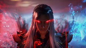 Soul Land Tang San with glowing red eyes and dual elemental energy aura HD wallpaper