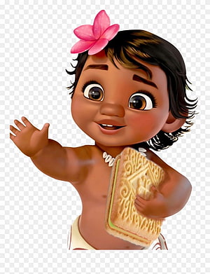 Baby Maui from Moana Holding a Giant Sandwich with Pink Flower in Hair HD phone wallpaper
