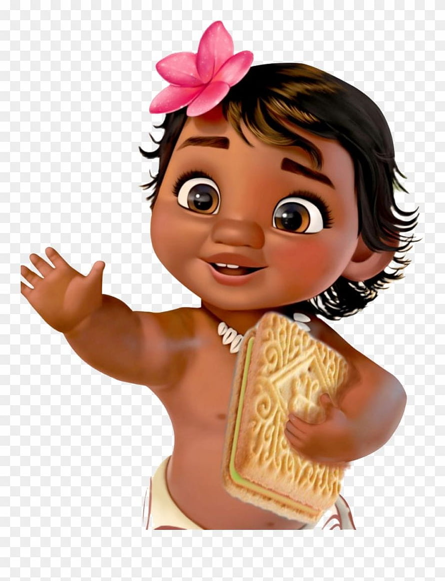 Baby Maui from Moana Holding a Giant Sandwich with Pink Flower in Hair HD phone wallpaper