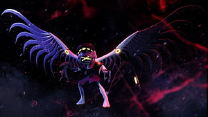 Murder Drones animated character with glowing wings and dark red energy effects HD wallpaper