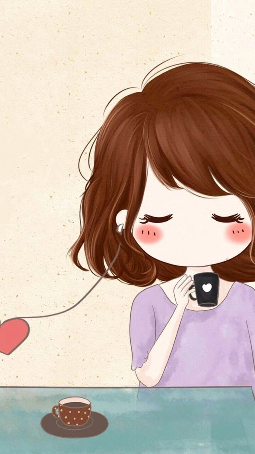 Cute Anime Girl Drinking Coffee and Listening to Music with Headphones HD phone wallpaper