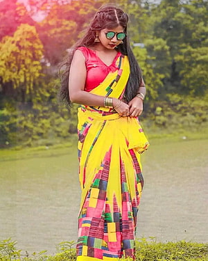 Santali Woman in Vibrant Yellow and Red Traditional Saree with Sunglasses, Santali traditional cute girl's more 2, santali girl HD phone wallpaper
