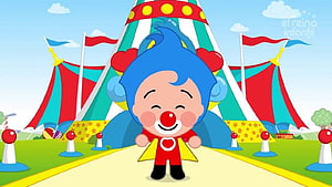 Plim Plim the Clown Standing in Front of a Colorful Circus Tent HD wallpaper