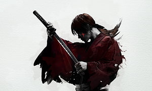 Rurouni Kenshin Samurai Warrior With Katana And Red Cross Scar HD wallpaper