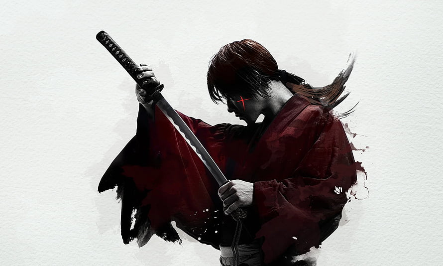Rurouni Kenshin Samurai Warrior With Katana And Red Cross Scar HD wallpaper