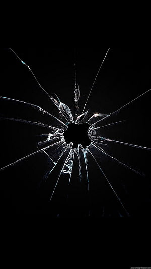 Shattered Glass Impact on Black Background Minimalist Dark Wallpaper HD phone wallpaper