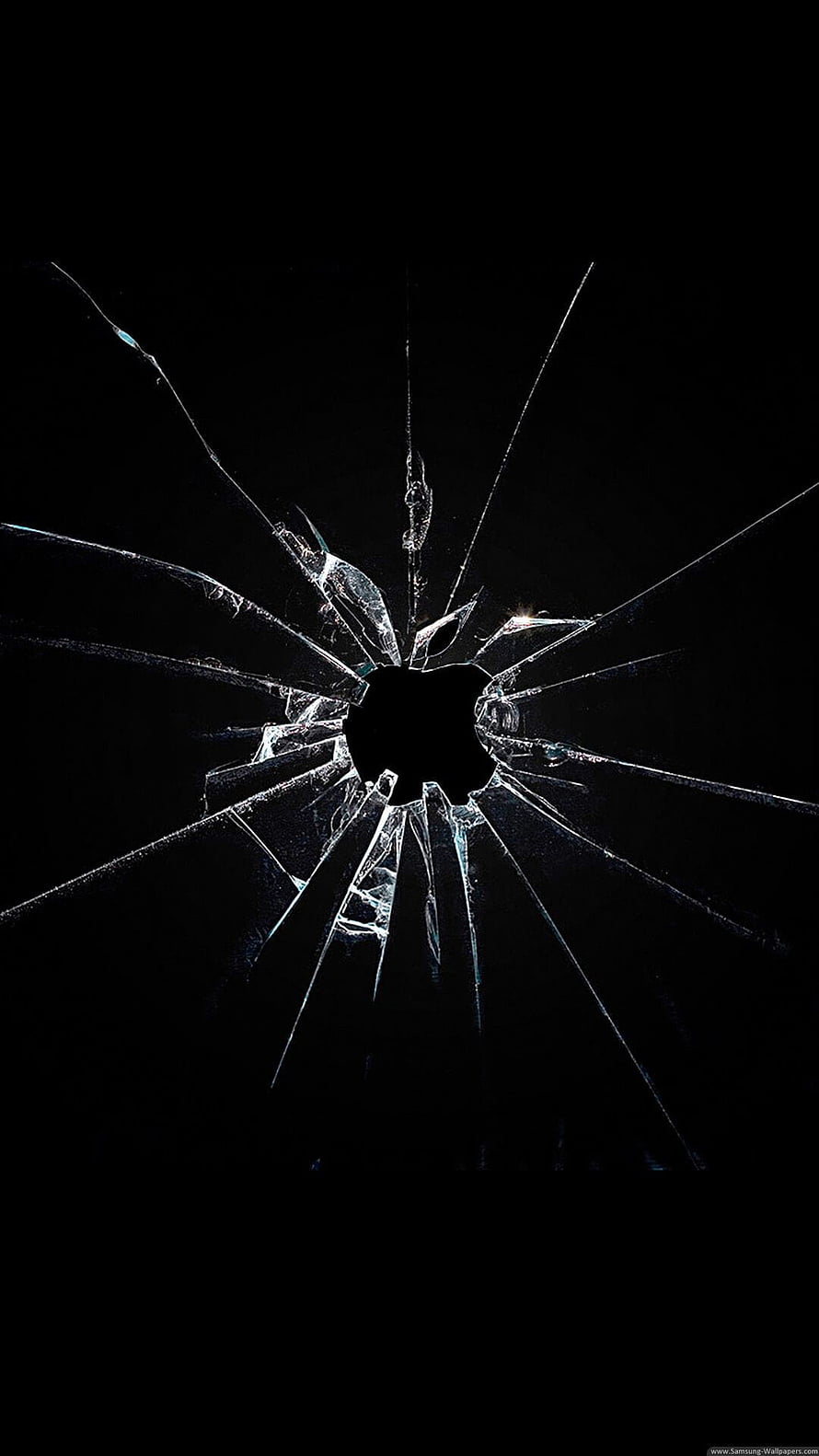 Shattered Glass Impact on Black Background Minimalist Dark Wallpaper HD phone wallpaper
