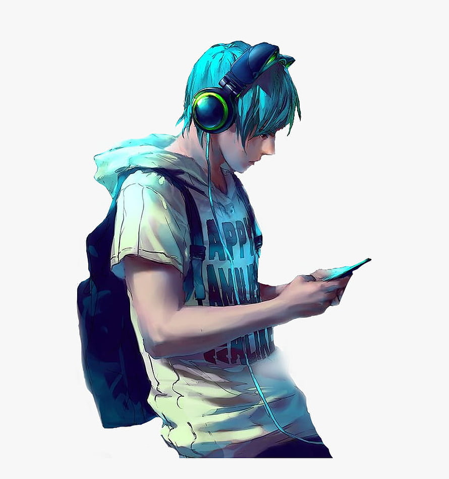 Digital Illustration of a Young Man with Blue Hair Wearing Headphones and a Backpack, Anime Boy Gamer also Anime Gamer Boy Names, anime boy gaming HD phone wallpaper