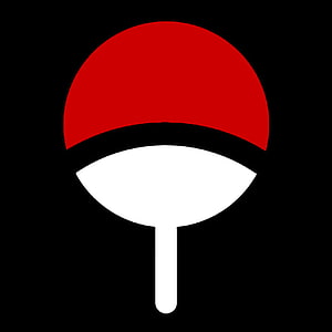 Uchiha Clan Crest Minimalist Red and White Icon on Black Background HD phone wallpaper