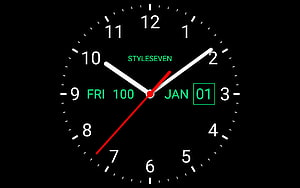 Minimalist Analog Clock Face with Green Digital Date Display on Black Background HD wallpaper