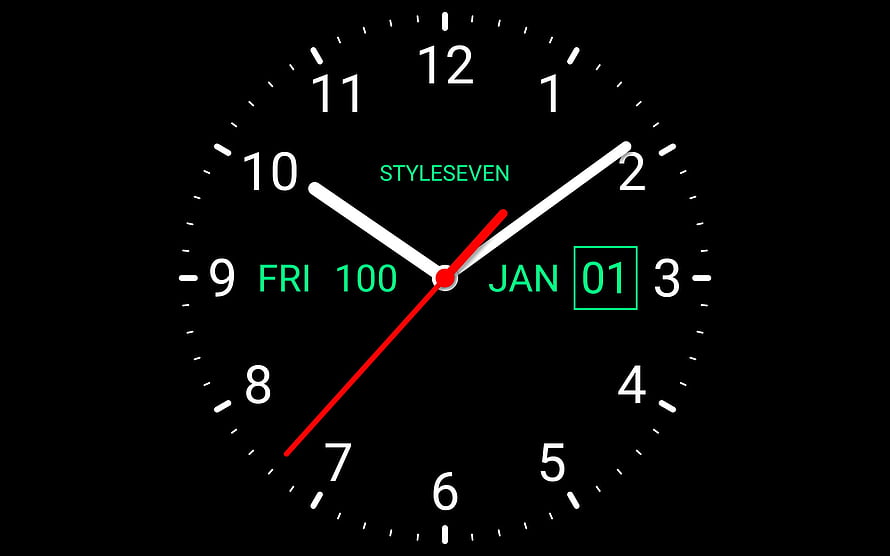 Minimalist Analog Clock Face with Green Digital Date Display on Black Background HD wallpaper