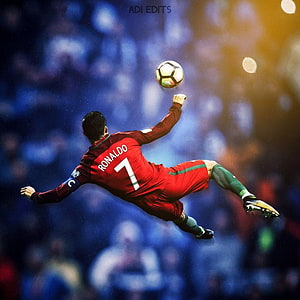 Cristiano Ronaldo Portugal Number 7 Aerial Volley Action Shot HD phone wallpaper