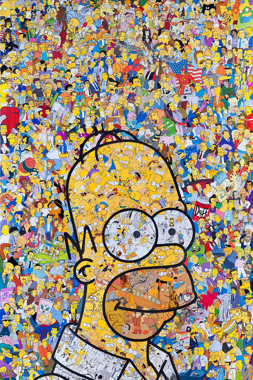 Homer Simpson Mosaic Artwork Featuring Hundreds of The Simpsons Characters and Scenes HD phone wallpaper