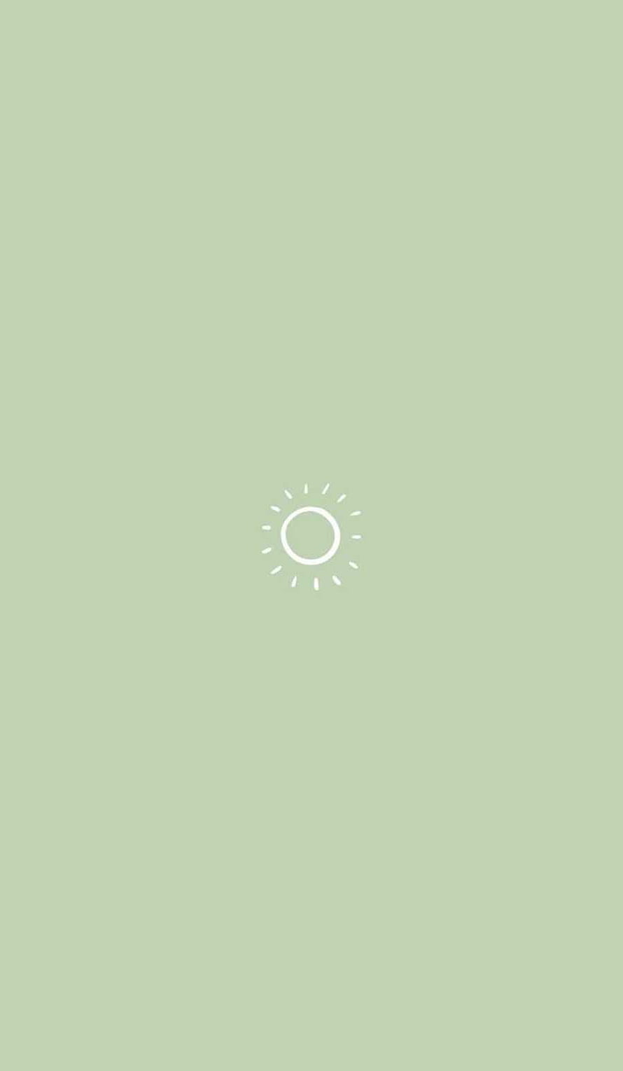 Minimalist sage green background with a small white sun icon centered on a soft pastel surface HD phone wallpaper