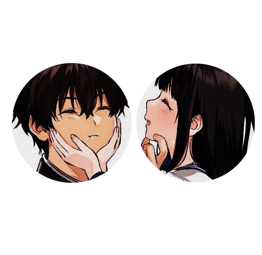 Anime Couple Profile Illustration With Hands On Cheeks HD wallpaper