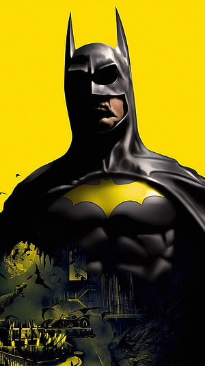 Batman in Classic Black and Yellow Suit with Batmobile and Cave Setting, Yellow Batman Yellow Batman Backgrounds, batman aesthetic HD phone wallpaper